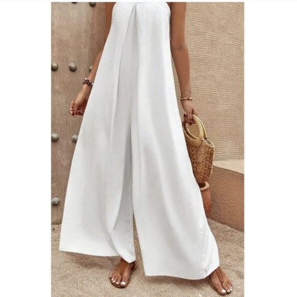 ZARA STRAPLESS LINEN BLEND JUMPSUIT WHITE - Picture 6 of 15